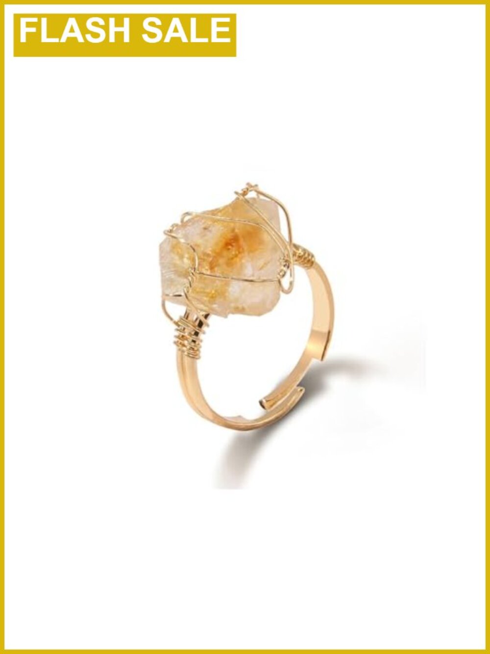 14k Gold Plated Adjustable Wire Wrapped Crystal Ring Healing Jewelry Gift